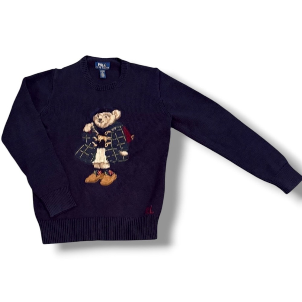 Polo Ralph Lauren Sweater Kids L(12-14) Navy Blue Polo Bear Knit Preppy Classic